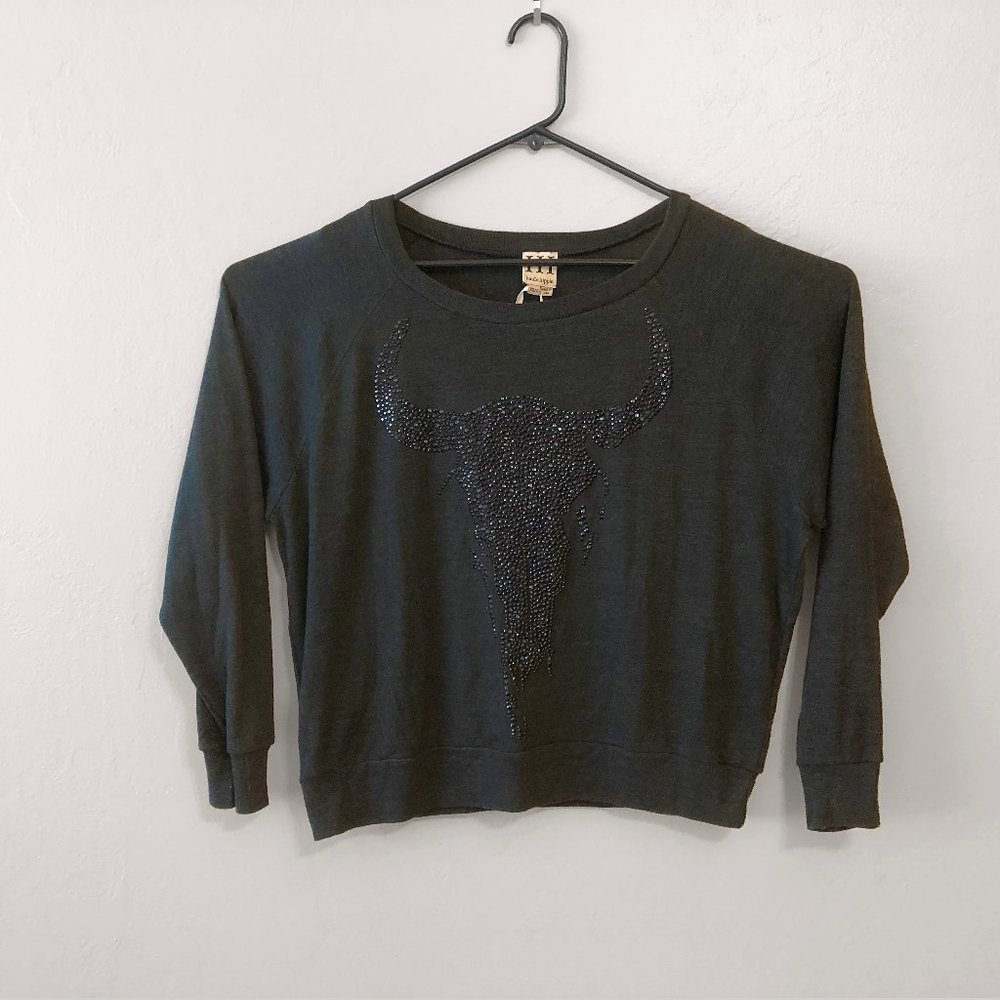 Haute Hippie Cow Skull Embellished Sweatshirt - S
